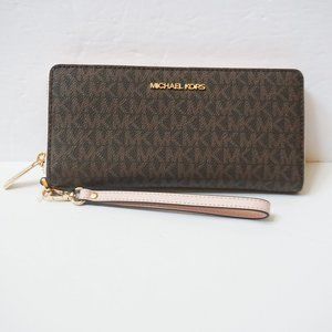 Michael Kors Jet Set Travel Large Continental Wallet MK Brown Pink